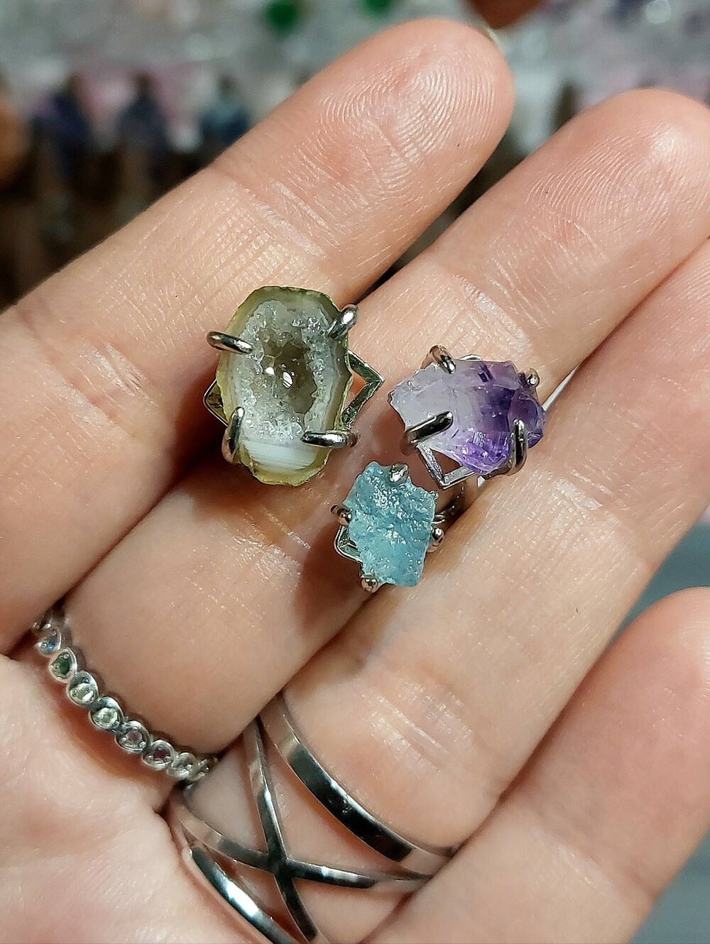 🪨⚒️ Mini Tabasco Geode, Amethyst & Aquamarine Raw Specimen Copper Ring